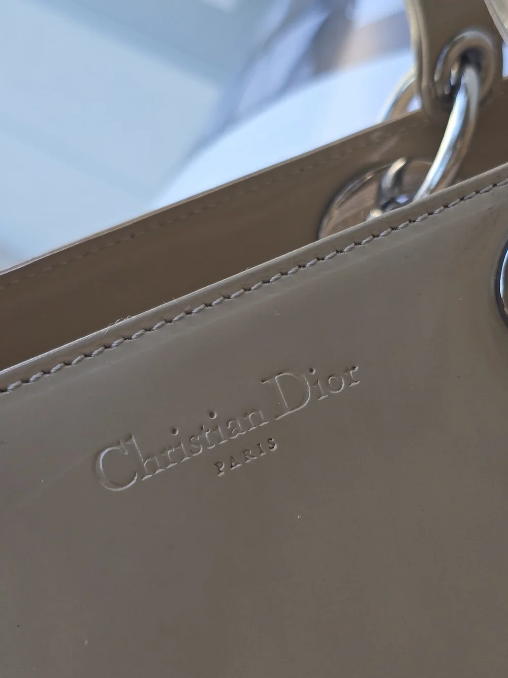 Dior Beige Patent Lady Dior Tote + COA